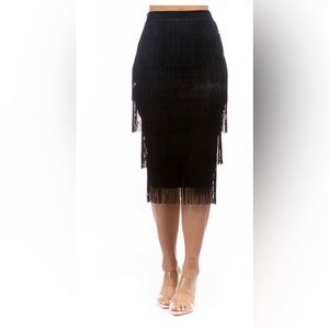 Midi Black Fringe Skirt
